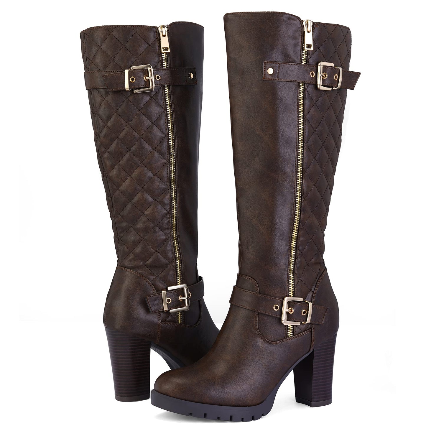 mysoft Women's Knee High Boots Fashion Chunky Block Heel Warm Winter Boots with Side Zippers