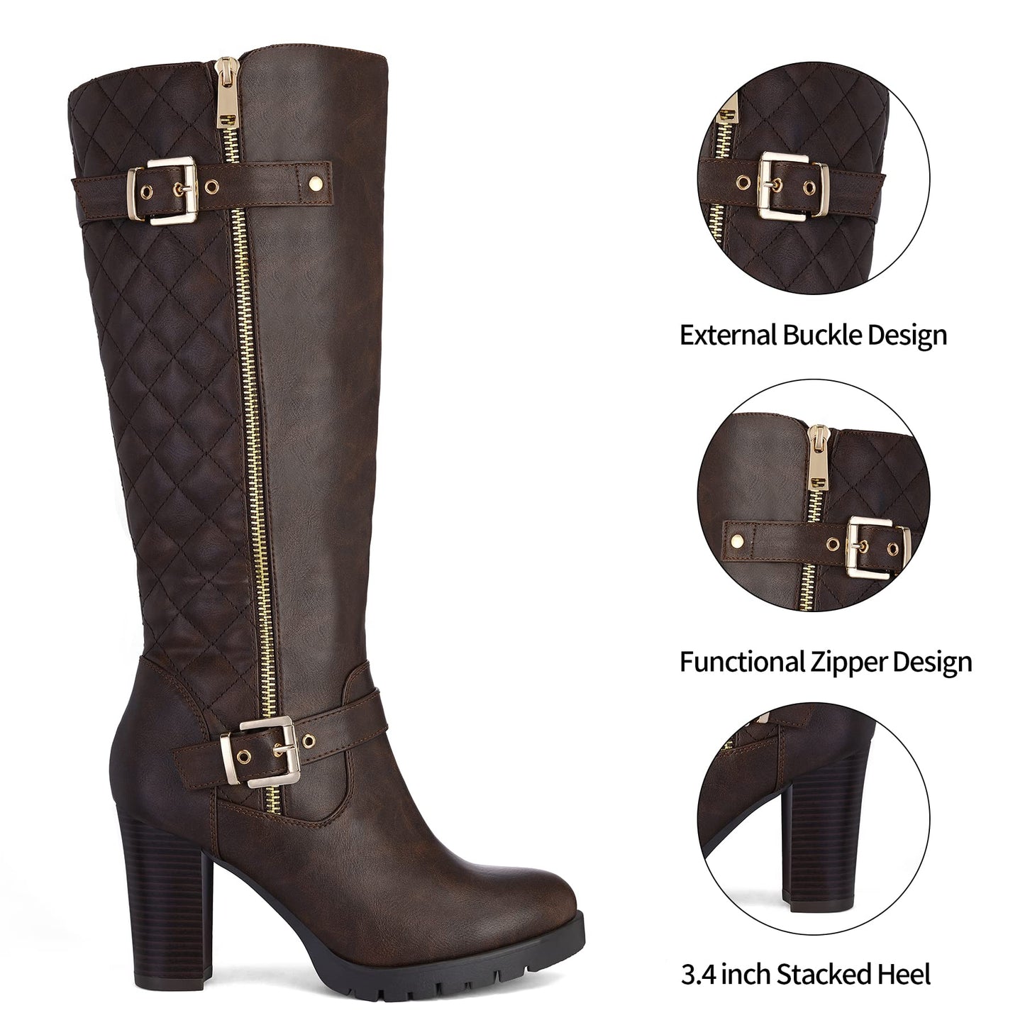 mysoft Women's Knee High Boots Fashion Chunky Block Heel Warm Winter Boots with Side Zippers