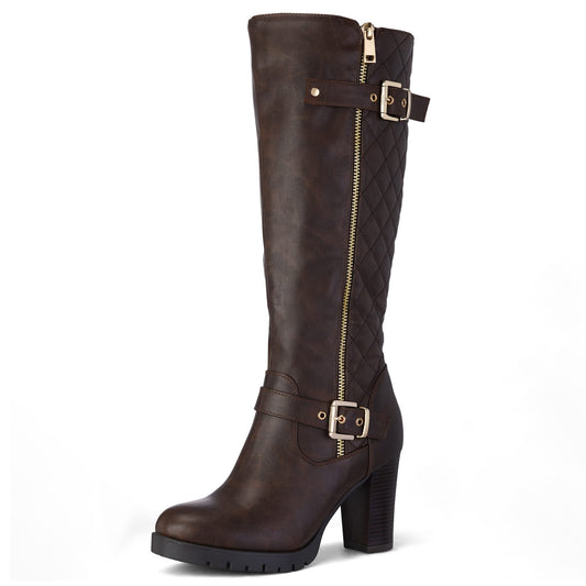 mysoft Women's Knee High Boots Fashion Chunky Block Heel Warm Winter Boots with Side Zippers