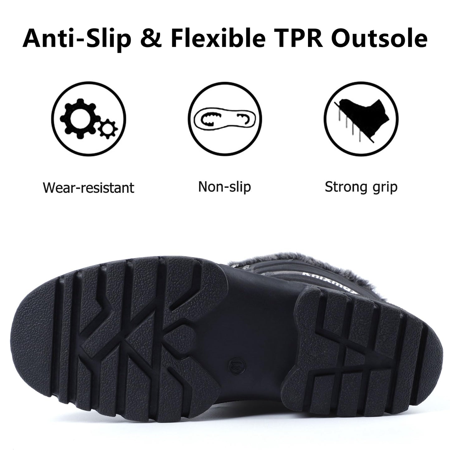 Knixmax Women's Winter Snow Boots Waterproof Mid Calf Booties Fur Lined Warm Outdoor Insulated Mucker Yard Skiing Hiking Boots Black EU 38