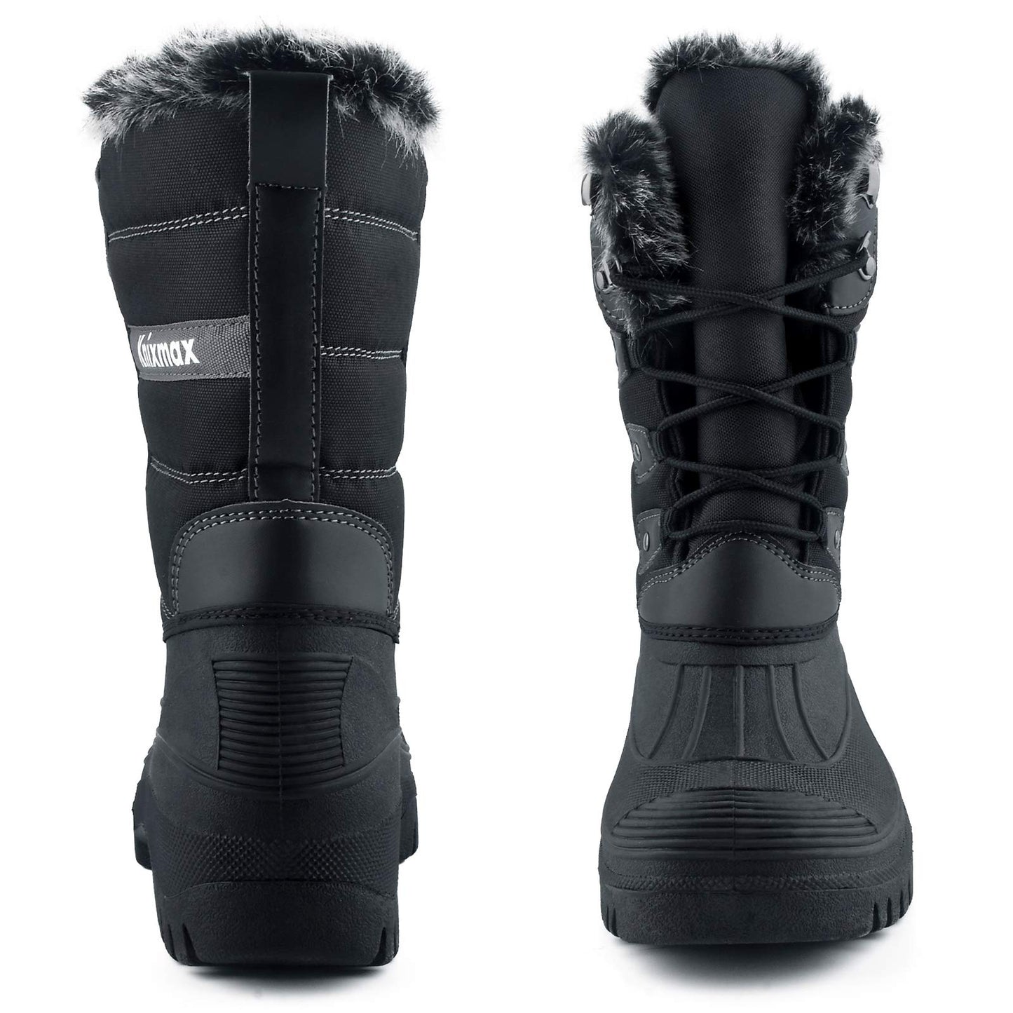 Knixmax Women's Winter Snow Boots Waterproof Mid Calf Booties Fur Lined Warm Outdoor Insulated Mucker Yard Skiing Hiking Boots Black EU 38
